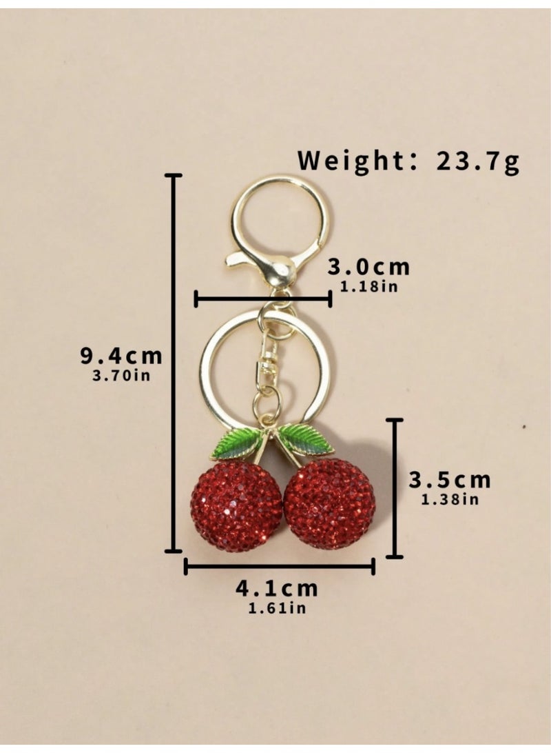 ڤيا سلسلة مفاتيح من الكرز، سلسلة مفاتيح الكرز، سلسلة مفاتيح حقيبة يد للنساء، سلاسل مفاتيح السيارة، هدايا لطيفة لإكسسوارات حقائب أعياد الميلاد - Image 3